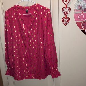 SHEIN CURVE Pink Blouse With Gold Dot Accents Size 2X